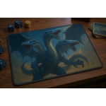 Custom gaming playmat design featuring a creature with dragon in fantasy style featuring blue and white colors creating a ...
