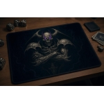 Custom gaming playmat design featuring a armor in dark style with purple tones optimized for landscape format created by B...
