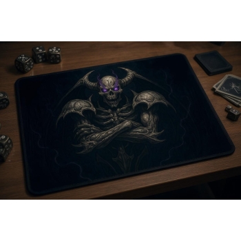 Custom gaming playmat design featuring a armor in dark style with purple tones optimized for landscape format created by B...