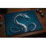 Custom gaming playmat design featuring a armor with dragon in sci-fi style featuring blue and silver colors optimized for ...