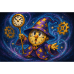 Time Wizard with clock staff raised – Fantasy Gaming Playmat