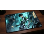 Custom gaming playmat design featuring artwork inspired by 'A dynamic shonen manga style a...' in sci-fi style with green ...