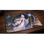 Custom gaming playmat design featuring a mage with staff in fantasy style creating a ethereal atmosphere optimized for lan...