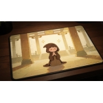 Custom gaming playmat design featuring artwork inspired by 'A cute magical illustration in...' in fantasy style with gold ...