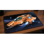 Custom gaming playmat design featuring artwork inspired by 'A futuristic mecha artwork in ...' in sci-fi style with orange...