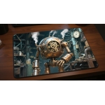 Custom gaming playmat design featuring artwork inspired by 'A steampunk machine illustrati...' in portrait style with bron...