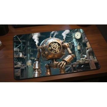 Custom gaming playmat design featuring artwork inspired by 'A steampunk machine illustrati...' in portrait style with bron...