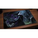 Custom gaming playmat design featuring a magic in dark style featuring purple and black colors optimized for landscape for...