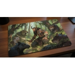 Custom gaming playmat design featuring a beast with forest in nature style with green tones optimized for landscape format...