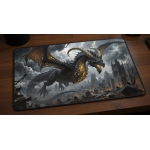 Custom gaming playmat design featuring a dragon in fantasy style with gold tones creating a epic atmosphere optimized for ...