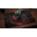 Custom gaming playmat design featuring artwork inspired by 'A dark fantasy illustration in...' in dark style with red tone...