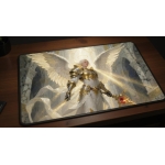 Custom gaming playmat design featuring a armor with angel in animal style featuring white and gold colors creating a epic ...