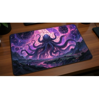 Custom gaming playmat design featuring artwork inspired by 'A cosmic horror illustration i...' in abstract style featuring...