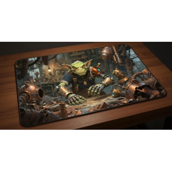 Custom gaming playmat design featuring artwork inspired by 'A steampunk fantasy illustrati...' featuring bronze and copper...