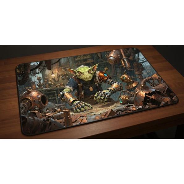 Custom gaming playmat design featuring artwork inspired by 'A steampunk fantasy illustrati...' featuring bronze and copper...
