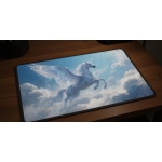 Custom gaming playmat design featuring a creature in abstract style featuring blue and white colors creating a peaceful at...