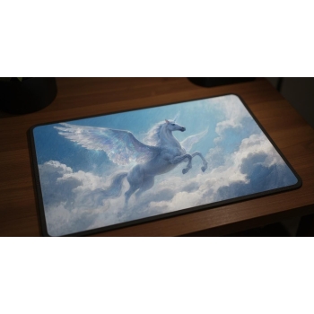Custom gaming playmat design featuring a creature in abstract style featuring blue and white colors creating a peaceful at...