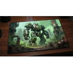 Custom gaming playmat design featuring artwork inspired by 'A mechanical artwork in Jung P...' in fantasy style with green...