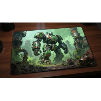 Custom gaming playmat design featuring artwork inspired by 'A mechanical artwork in Jung P...' in fantasy style with green...