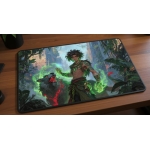 Custom gaming playmat design featuring a magic with beast in fantasy style featuring red and green colors optimized for la...