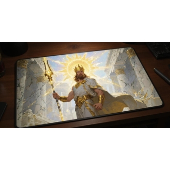 Custom gaming playmat design featuring a magic with crown in fantasy style featuring white and gold colors creating a epic...