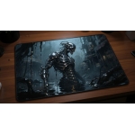 Custom gaming playmat design featuring artwork inspired by 'A dark fantasy illustration in...' in dark style featuring red...
