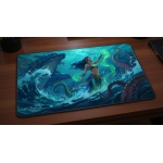 Custom gaming playmat design featuring a ocean with magic in fantasy style featuring blue and green colors optimized for l...