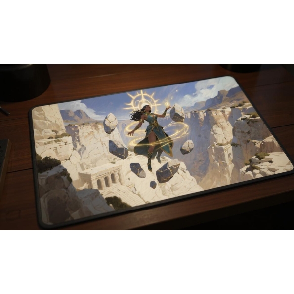 Custom gaming playmat design featuring a magic in fantasy style with white tones optimized for landscape format created by...