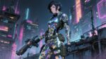 A cyberpunk warrior illustration in M… – Sci-Fi Gaming Playmat