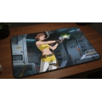 Custom gaming playmat design featuring artwork inspired by 'A bounty hunter illustration i...' in sci-fi style with yellow...