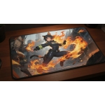 Custom gaming playmat design featuring a fire in animal style with red tones optimized for landscape format created by Boz...