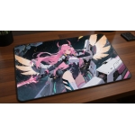Custom gaming playmat design featuring artwork inspired by 'A mecha pilot illustration in ...' with pink tones optimized f...
