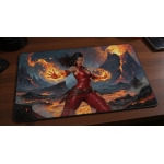 Custom gaming playmat design featuring a fire with magic in fantasy style with red tones optimized for landscape format cr...