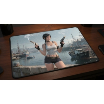 Custom gaming playmat design featuring artwork inspired by 'A hyperrealistic portrait in B...' in portrait style optimized...