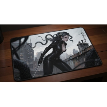 Custom gaming playmat design featuring artwork inspired by 'A deadly assassin artwork in D...' in urban style featuring re...