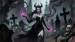 A demon queen illustration in Brom’s – Dark Gaming Playmat