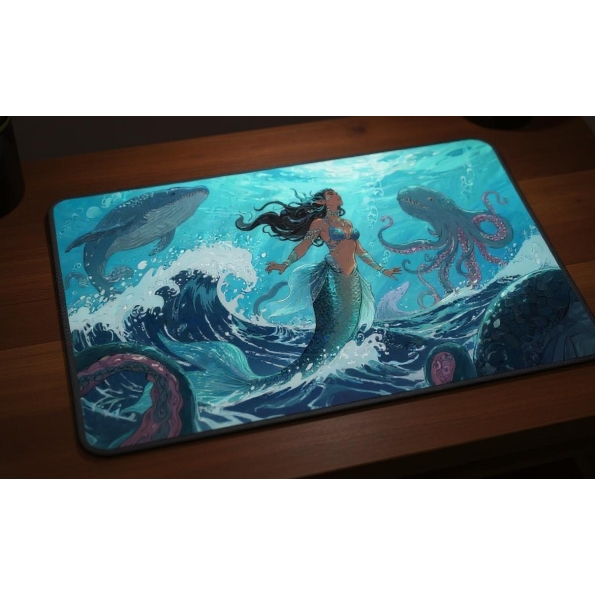 Custom gaming playmat design featuring a ocean in nature style optimized for landscape format created by Bozo Egg