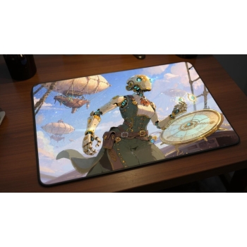 Custom gaming playmat design featuring artwork inspired by 'A constructed being illustrati...' optimized for landscape for...
