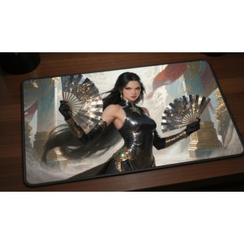 Custom gaming playmat design featuring artwork inspired by 'A hyperrealistic illustration ...' in portrait style optimized...