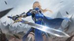 A sword master artwork in Fire – Custom Gaming Playmat