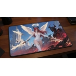 Custom gaming playmat design featuring a demon in dark style with white tones optimized for landscape format created by Bo...