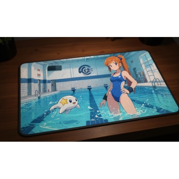 Custom gaming playmat design featuring a water with blue tones optimized for landscape format created by Bozo Egg