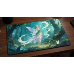 Custom gaming playmat design featuring a wind with magic, forest in fantasy style creating a ethereal atmosphere optimized...