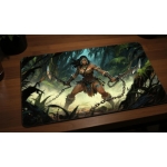 Custom gaming playmat design featuring a monster with warrior optimized for landscape format created by Bozo Egg