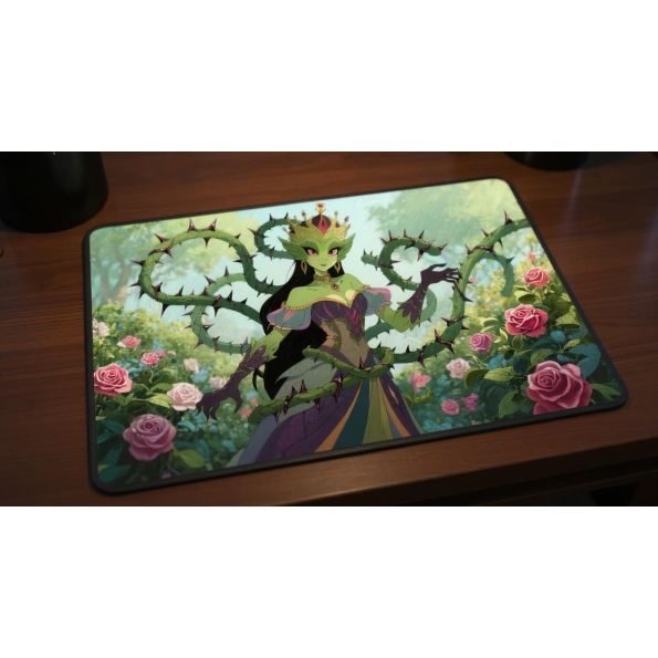 Custom gaming playmat design featuring a creature with queen optimized for landscape format created by Bozo Egg