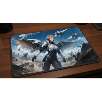 Custom gaming playmat design featuring a warrior in portrait style optimized for landscape format created by Bozo Egg