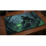 Custom gaming playmat design featuring artwork inspired by 'A dark fantasy illustration in...' in dark style featuring gre...
