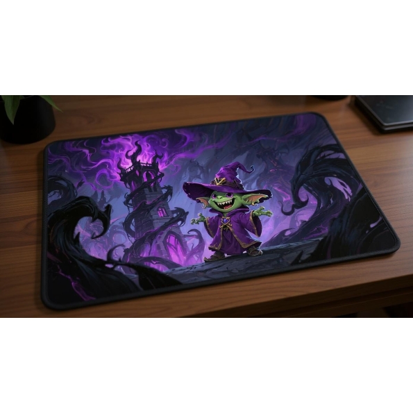 Custom gaming playmat design featuring a tower with magic in fantasy style featuring purple and black colors optimized for...