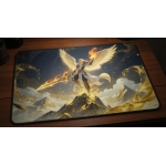 Custom gaming playmat design featuring a sword with magic, fire in fantasy style featuring white and gold colors creating ...