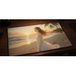 Custom gaming playmat design featuring a ocean in nature style featuring white and gold colors creating a peaceful atmosph...